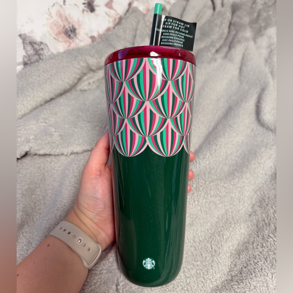 Starbucks Green and Pink Patterned Tumbler